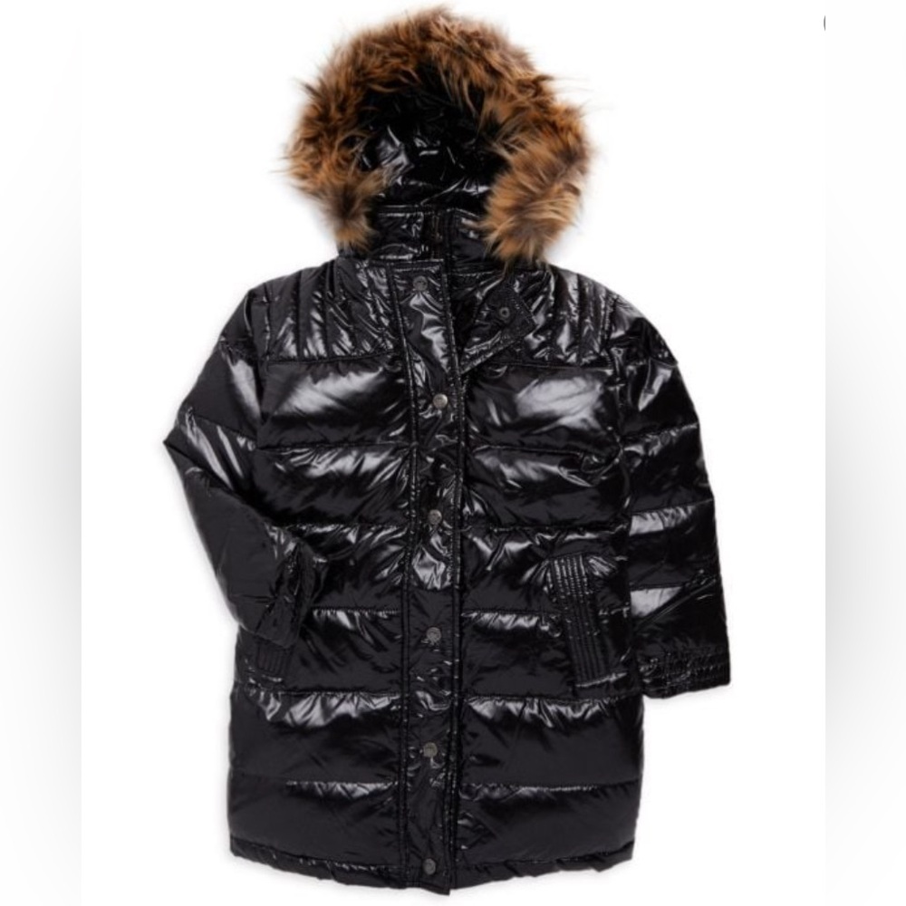 APPAMAN Girl's Faux Fur Trim Hooded Down Jacket